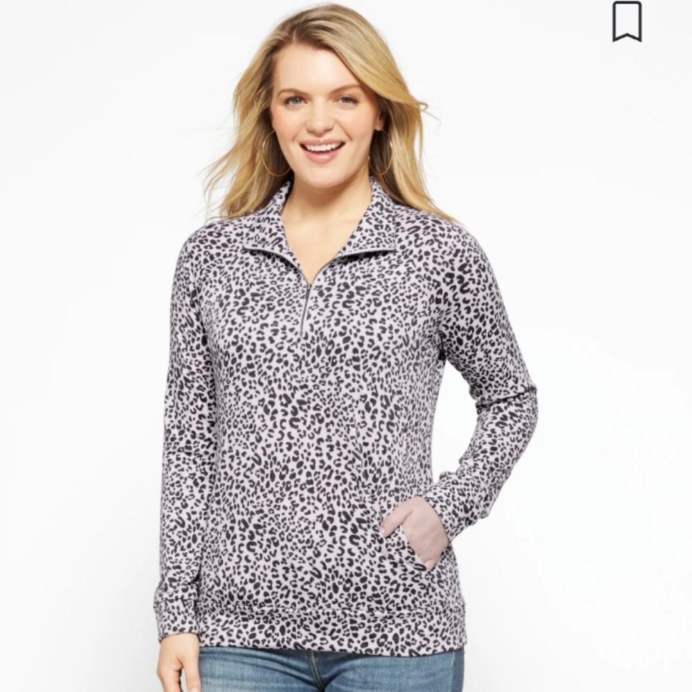 PINK CLOVER Maia Quarter Zip Knit Top - XL - Beige